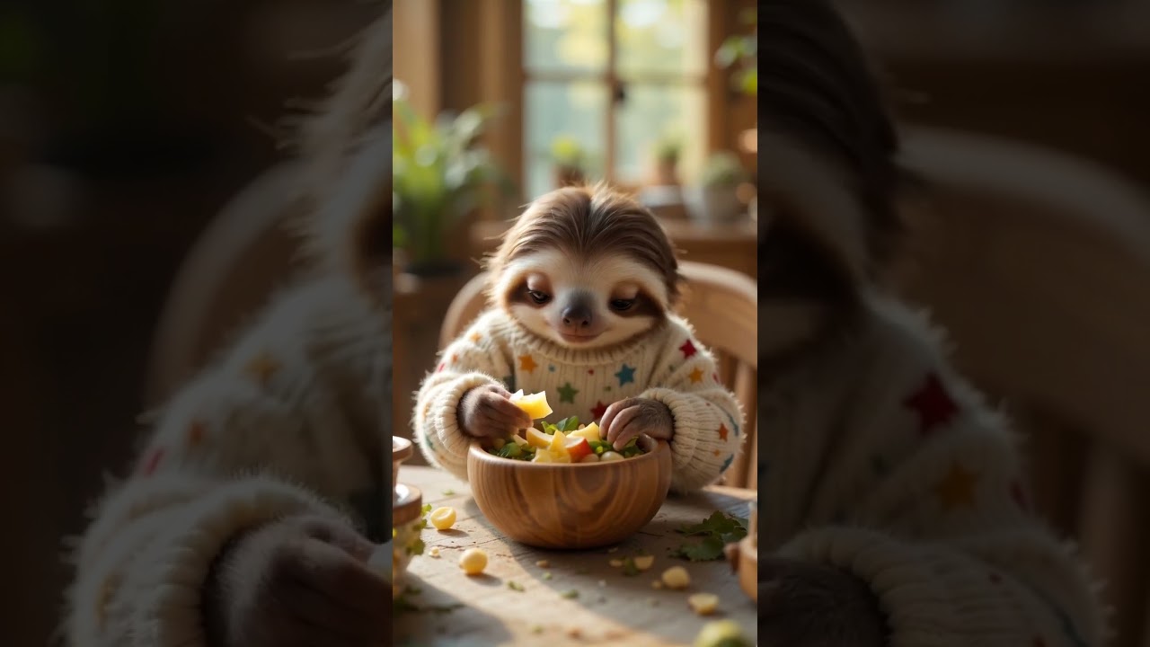 Cute Sloth Eats Lunch 