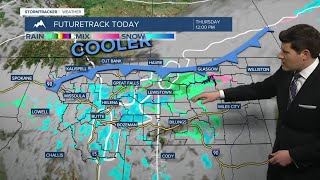 A passing cold front will kick off some rain and snow
