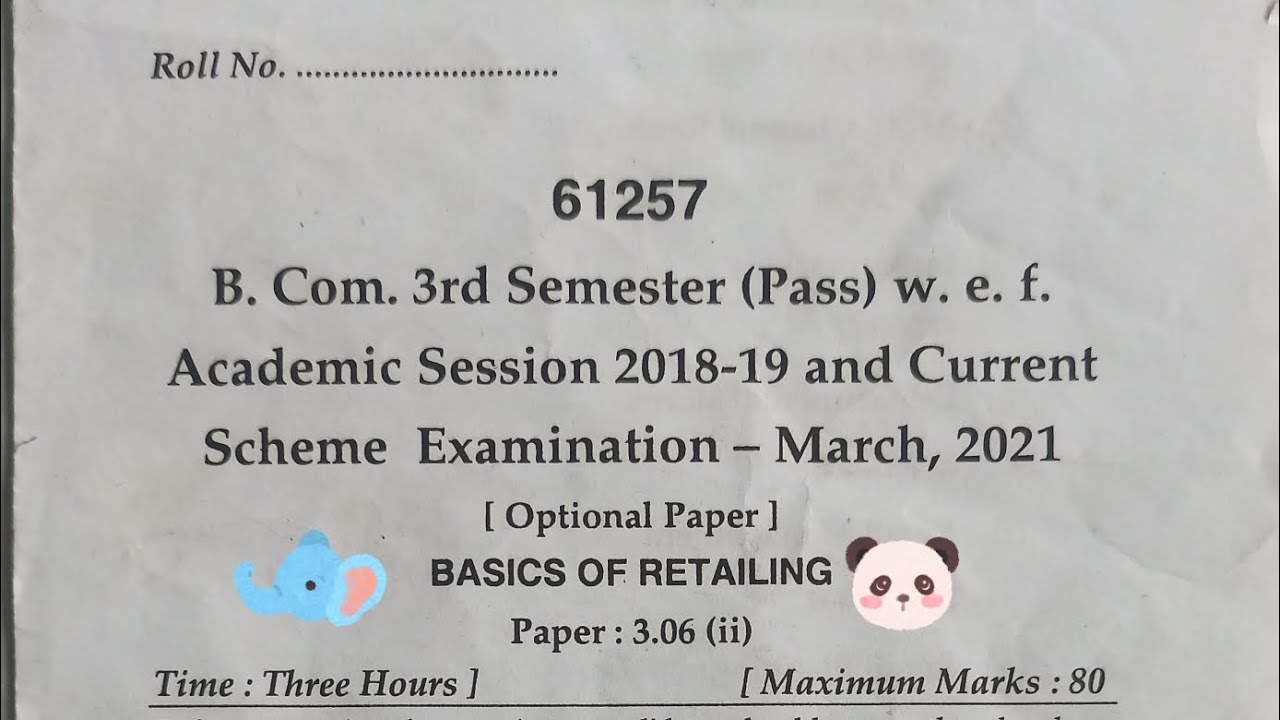 MDU B.COM BASICS OF RETAILING 3RD SEMESTER MARCH 2021 EXAM QUESTION PAPER 