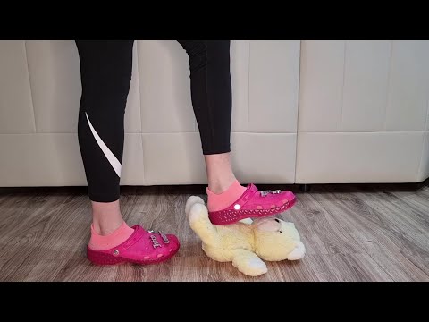 Trample teddy bear with pink Juicy Couture Crocs and Nike ankle socks #SOFIAARMAZZI