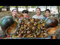 River Snail Curry Stir Fry - Yummy River Snail Eating - Happy Time Cooking And Eating Food