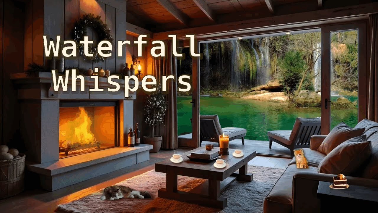 Waterfall Whispers: Pets, Jazz, Cabin Serenity