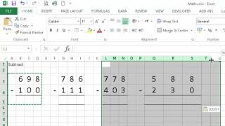 Subtraction Worksheet in Excel