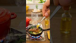 MINIATURE Fully Functional COOKING SET: Golden butter-basting micro beef steak asmr