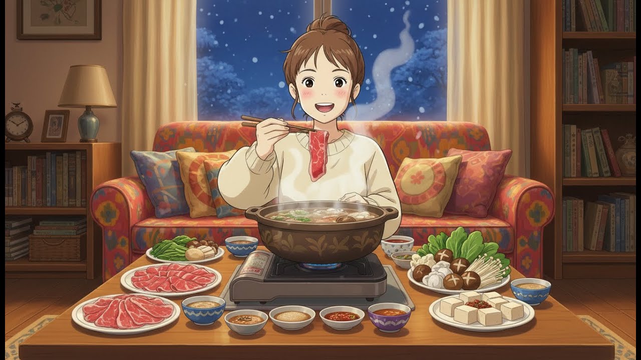 A Cozy Winter Evening in Ghibli Style | Quiet Cooking, Warm Dinner & Peaceful Night
