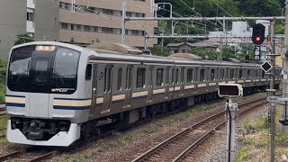 奇跡の復活！【E217系撮影会とY101編成で巡る横須賀線ツアー団臨】E217系ｸﾗY-101編成（旧塗装復刻車両・トップナンバー）が団体幕で横須賀駅4番線に到着停車！（9733M）2025.5.10