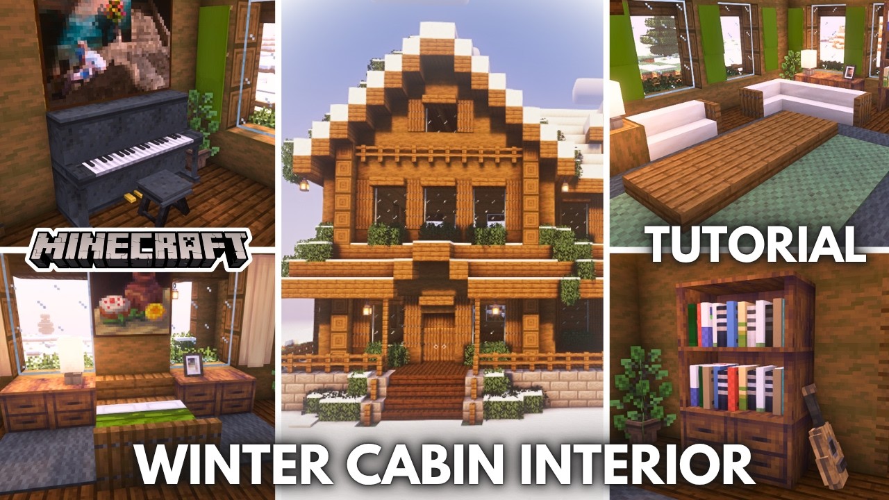 Minecraft Tutorial - Winter Cabin INTERIOR & Decoration Guide!