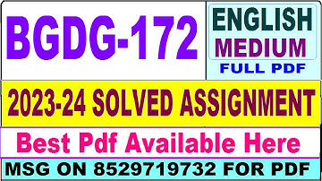BGDG 172 solved assignment 2023-24 || bgdg 172 solved assignment 2024 in English || bgdg 172 english