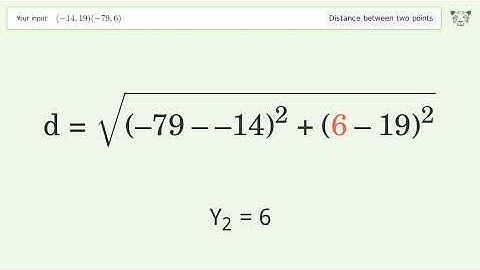 Find the distance between two points p1 (-14,19) and p2 (-79,6): Step-by-Step Video Solution
