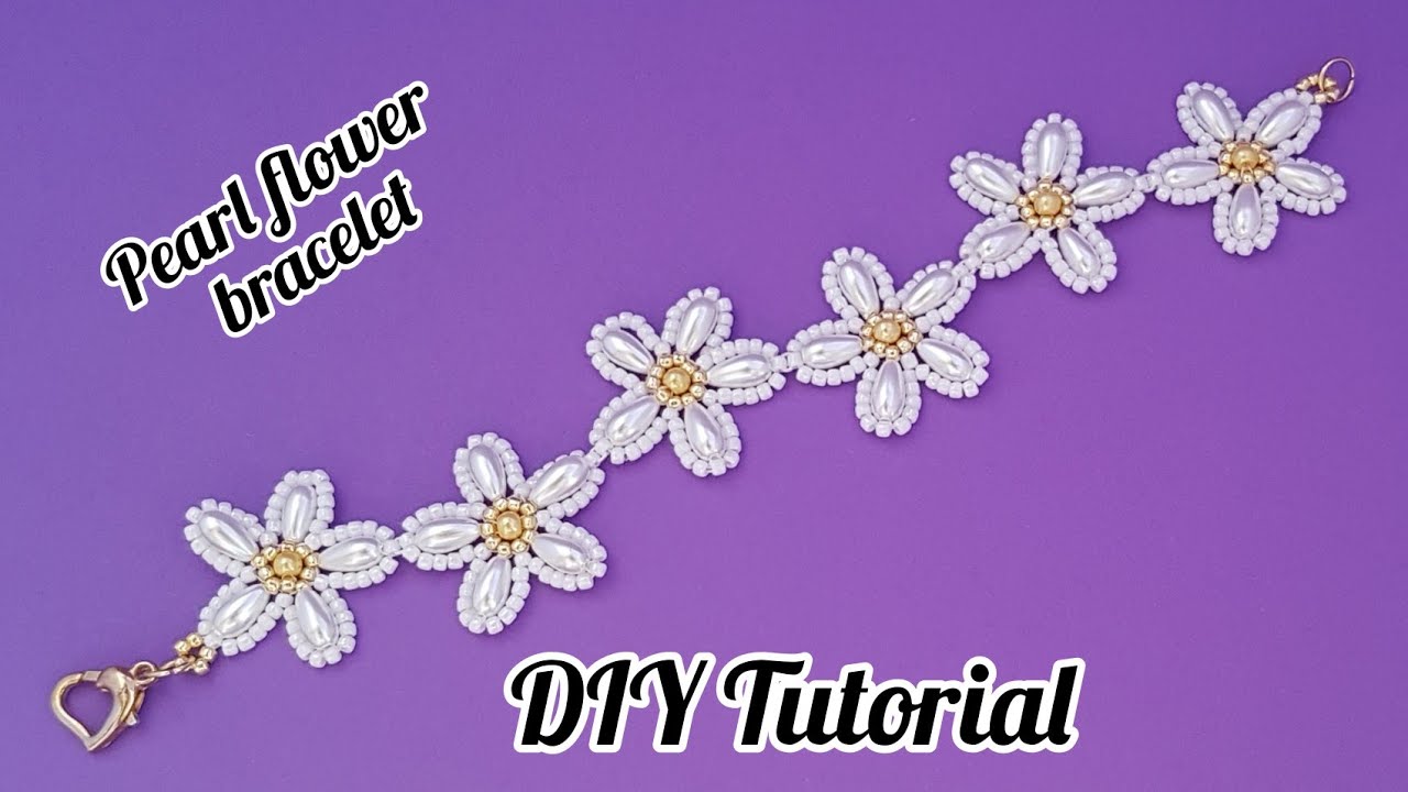Daisy flower bracelet/Margaret/Zigzag bracelet/Pearl flowers/Easy