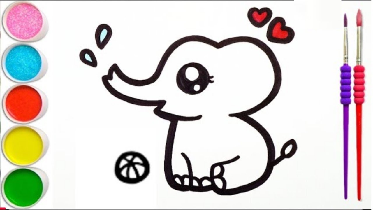 How to draw cute Elephant 🐘 Drawing, Painting & Coloring for Kids ...