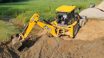 JCB Earth Movers Digging and Making Drain For Wall Construction - JCB 3DX Making Road - Part 2
