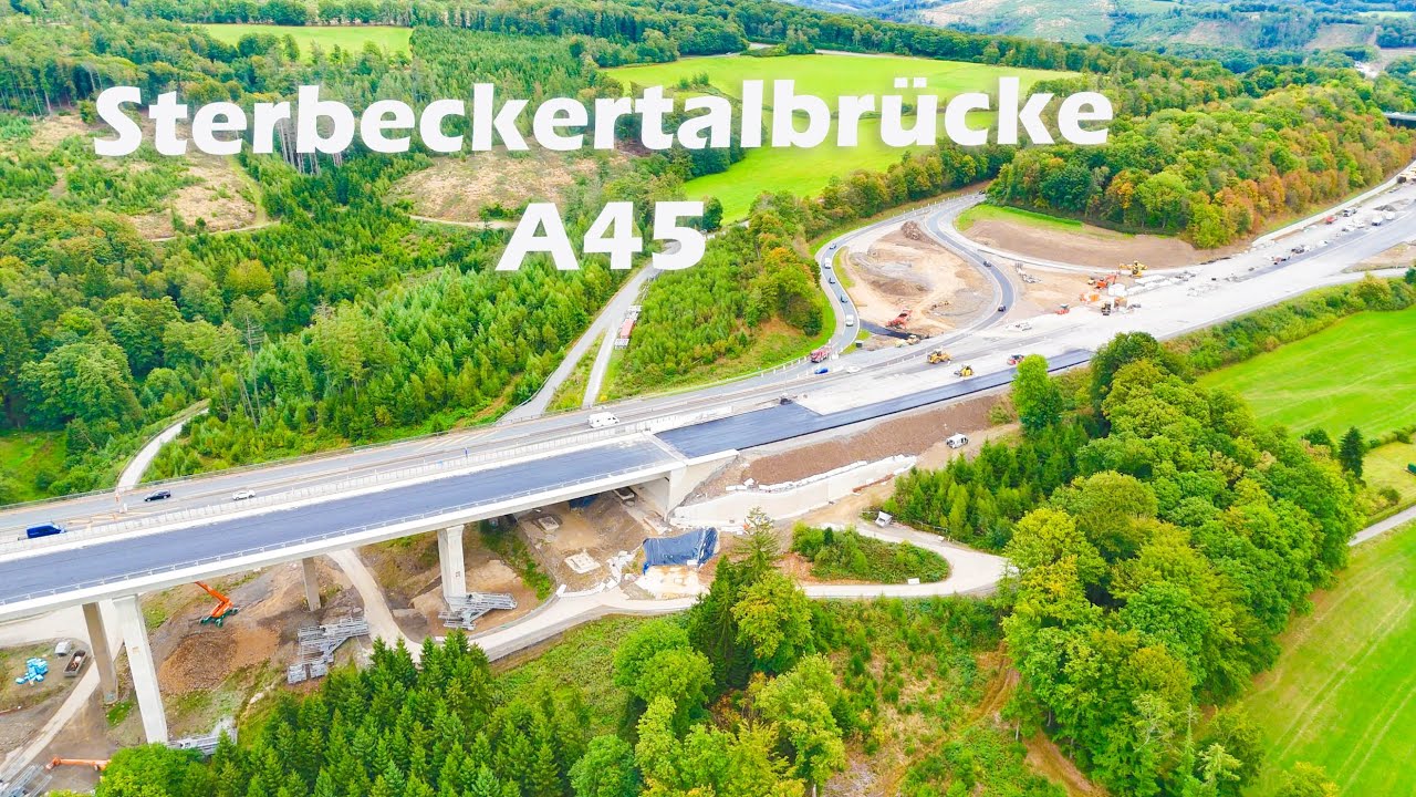 Sterbeckerbrücke an der A45. Die Fahrbahn ist fertig. Vor der Rahmedetalbrücke