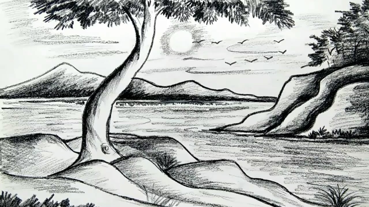 how to draw a scenery with pencil shading YouTube