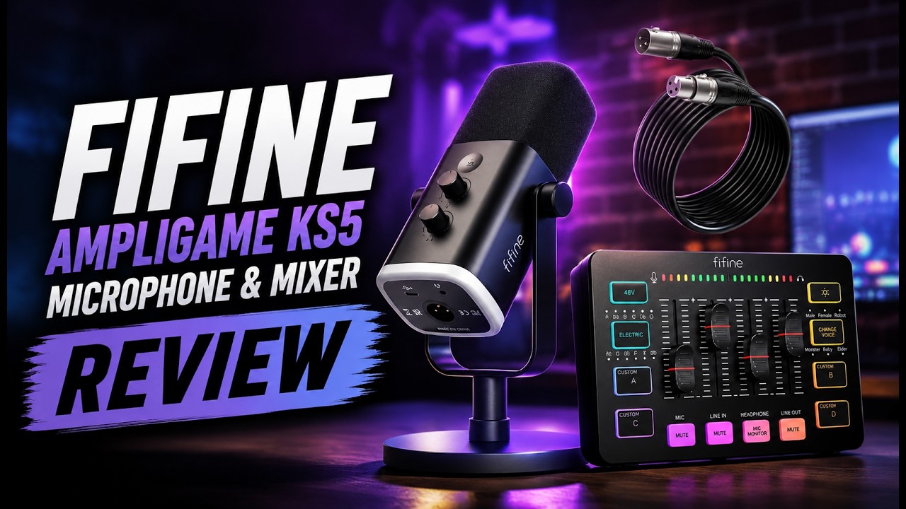FIFINE AmpliGame KS5 Gaming Microphone and Audio Mixer Bundle