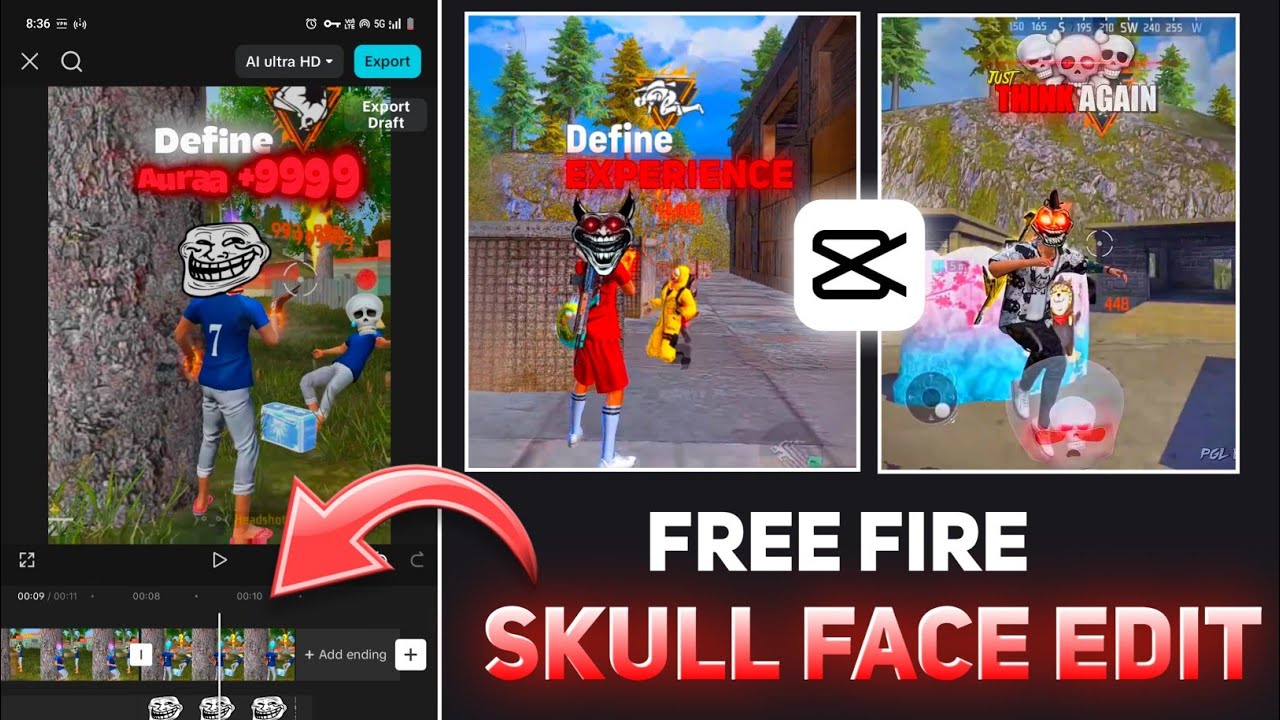 Trending Free Fire Glowing Text & Skull Face Edit In Capcut | Free Fire Video Editing In Capcut