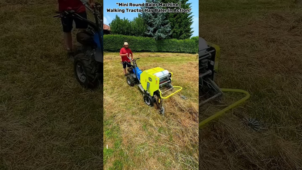 "Mini Round Baler Machine | Walking Tractor Hay Baler in Action"