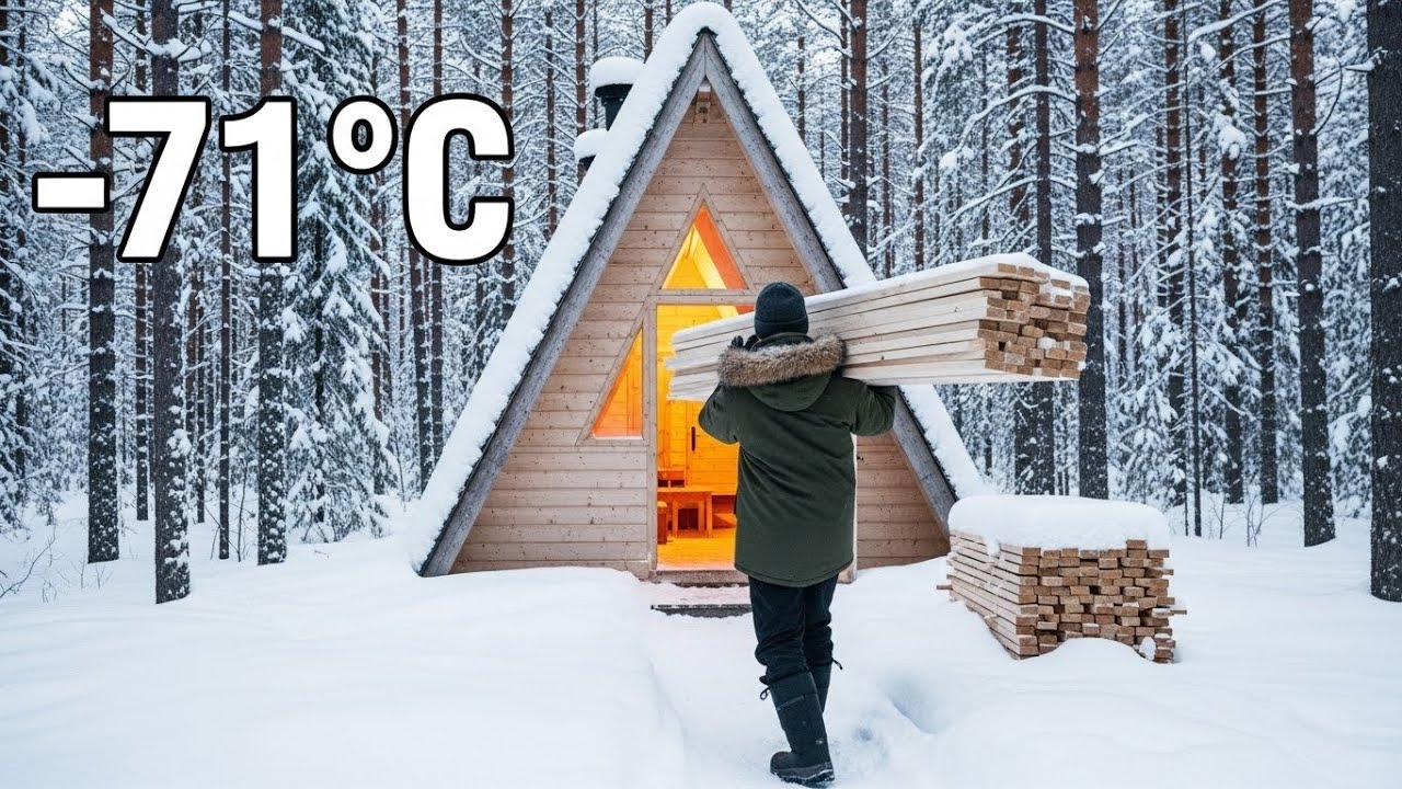 –71°C Extreme Cold: Building a Wooden Survival House in the Coldest ...