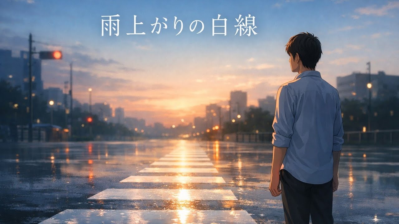 雨上がりの白線