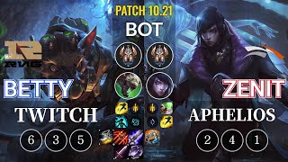 RNG Betty Twitch vs HLE Zenit Aphelios Bot - KR Patch 10.21