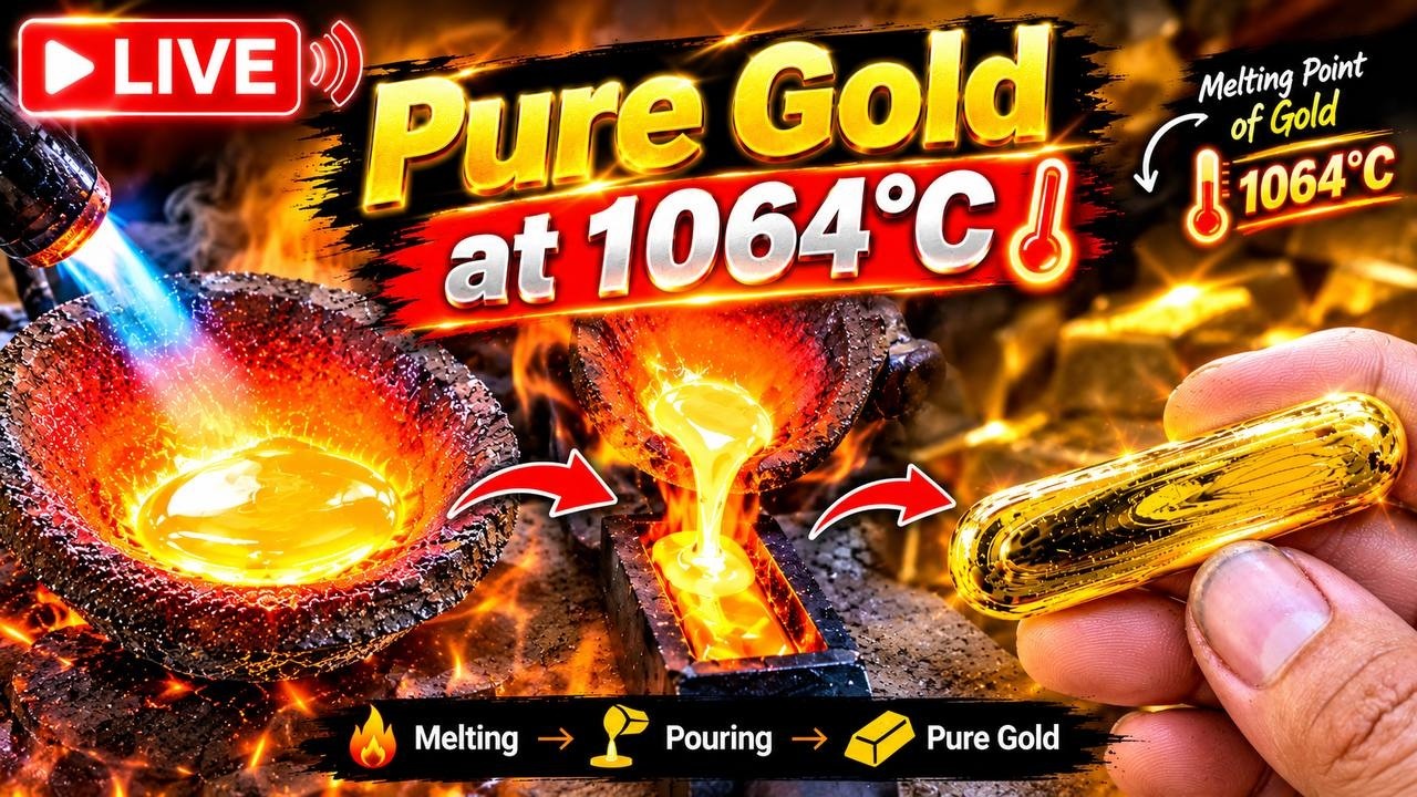 🔥 LIVE Gold Melting at 1064°C! | From Molten Gold to a Shiny Gold Bar ...