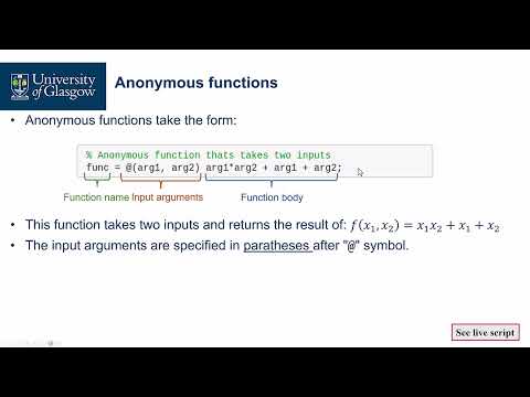 Custom MATLAB Functions: Anonymous Functions