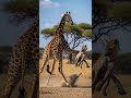 Giraffe vs Hyena  Powerful Kick Sends Hyena Flying Back Quick Escape #wildlife #nature #animalbattle