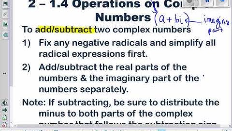 1 4 Operations on Complex Numbers VIDEO