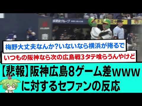 【悲報】阪神広島8ゲーム差wwwwに対するセファンの反応【阪神タイガース/プロ野球/なんJ反応まとめ・ 2chスレ・5chスレまとめ/小野寺暖/岩崎優/梅野隆太郎/2023年8月13日】