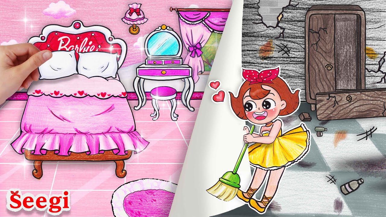 [✨Сделай сам из бумаги] Уборка и преображение комнаты Барби — до и после 🏠|| Бумага Seegi Stop Mo...