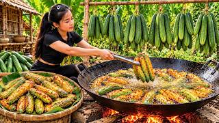 Crispy Fried Cucumbers – Giant Pan Cooking – Traditional Wood-Fired Cooking