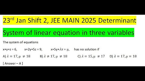 The system of equationsx+y+z = 6, x+2y+5z = 9,        x+5y+λz = µ,      has no solution if
