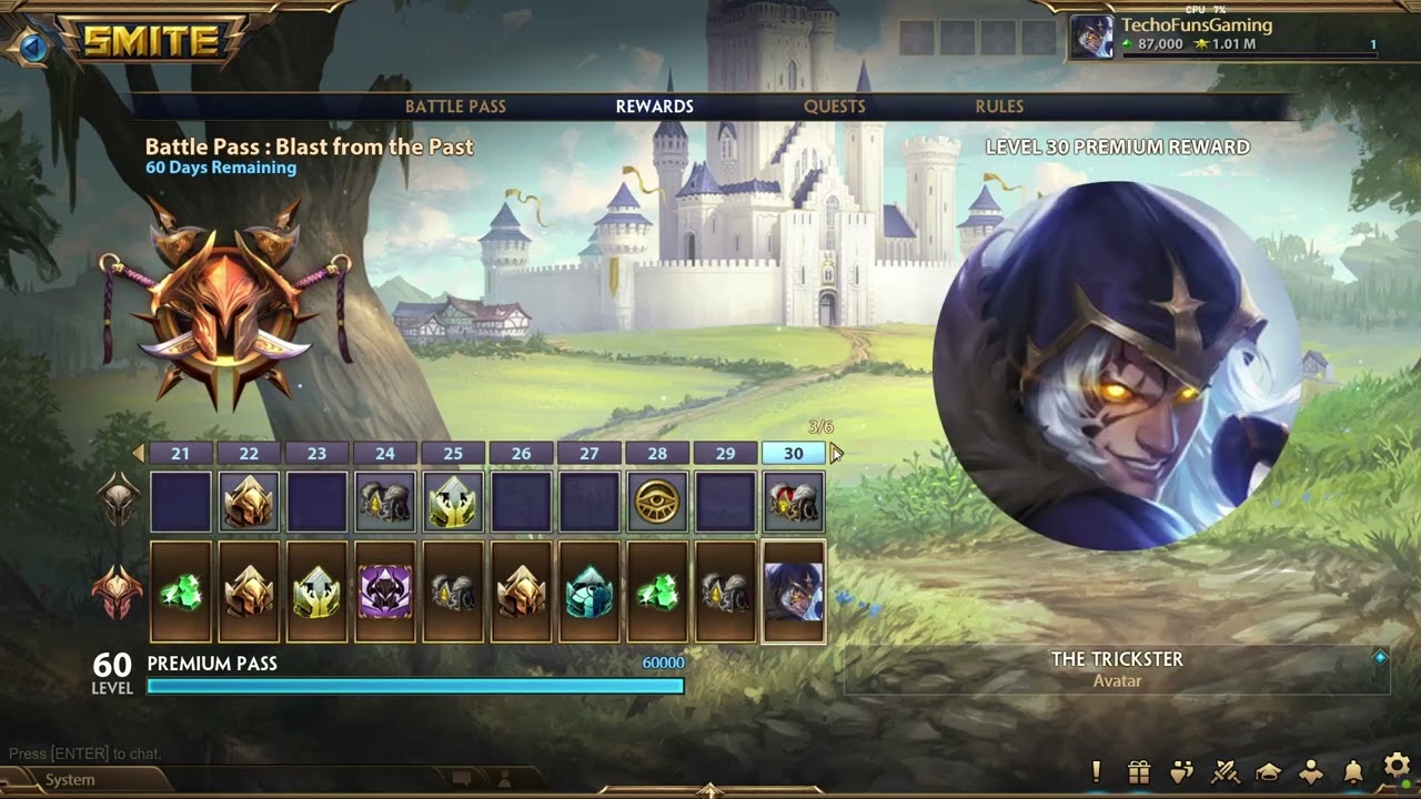 Smite 9.5 Blast from the Past New Battlepass 19 All Levels Free and Paid Path