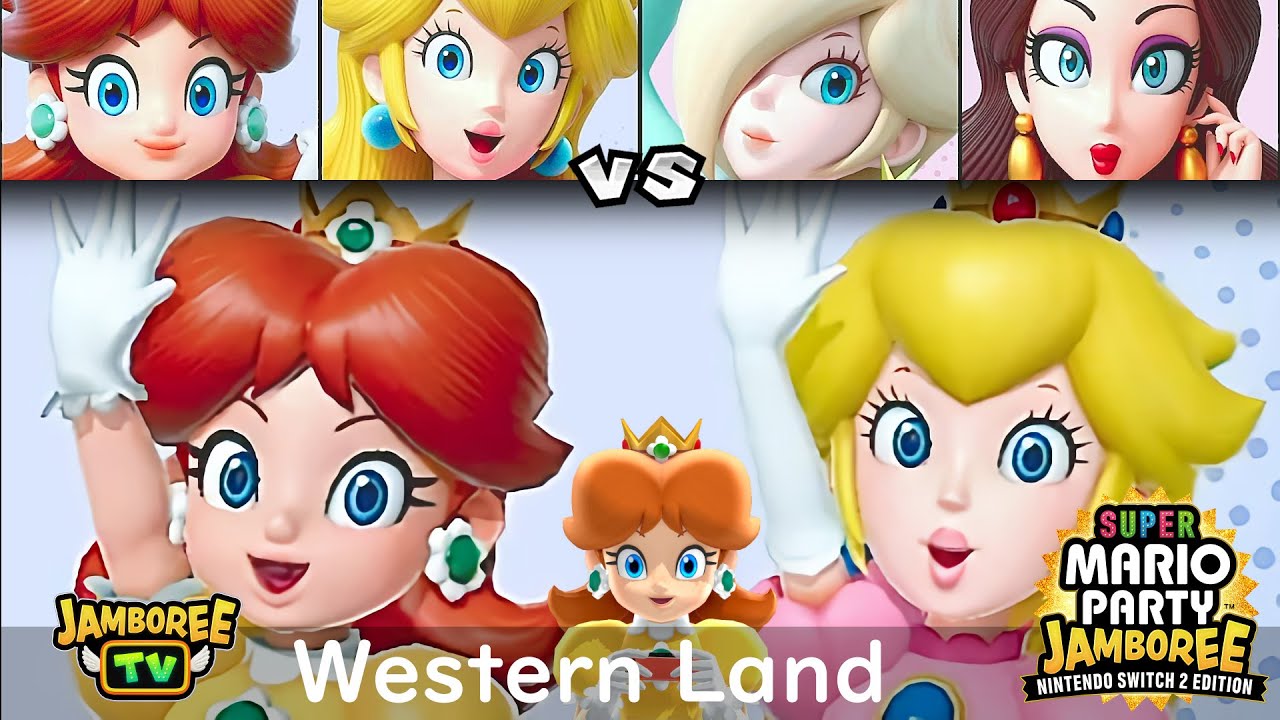 Super Mario Party Jamboree TV Daisy and Peach vs Rosalina and Pauline in Western Land