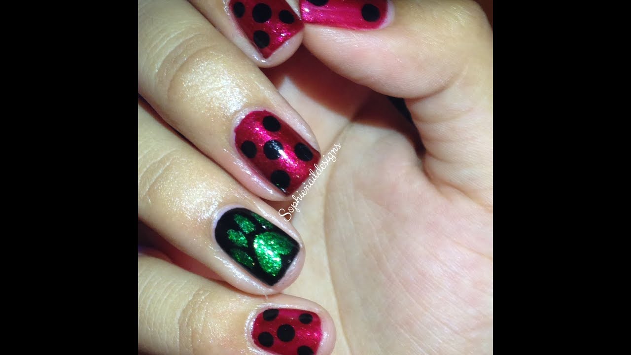 3. Chat Noir and Ladybug Inspired Nail Art - wide 8