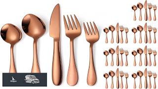 Copper Flatware Set 8 Stainless Steel Silverware 40 Pieces include Forks Spoons