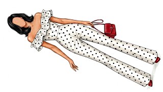 رسم جمبسوت بقماش Polka Dot ترند صيف 2026 🖤| تعليم رسم الازياء للمبتدئين 