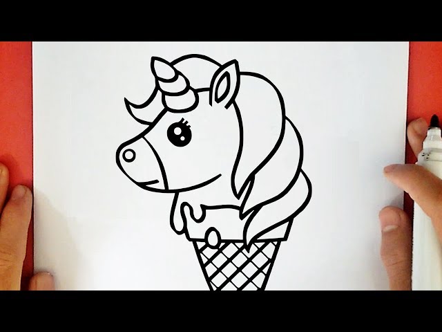 Desenho de unicórnio fofo com doce de sorvete kawaii darwn