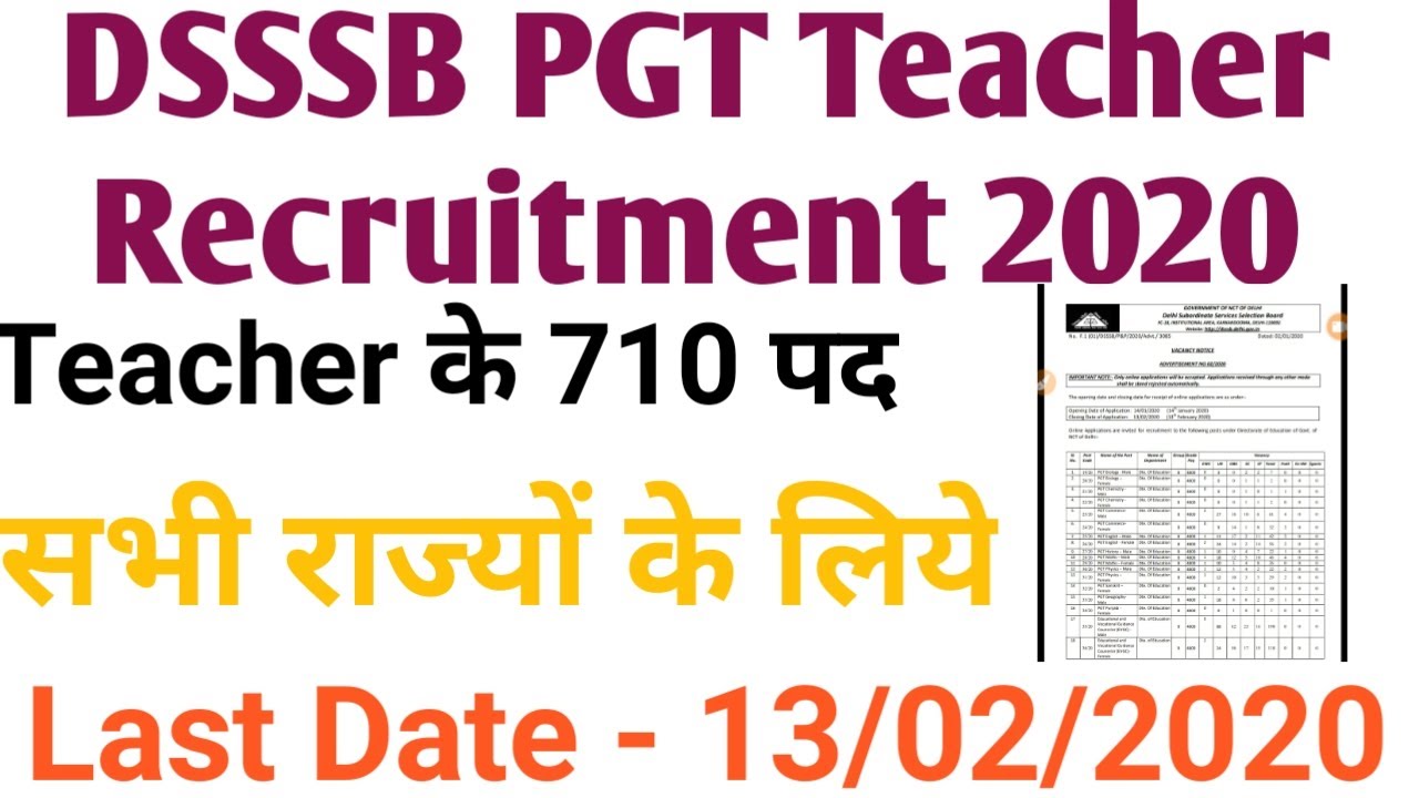 DSSSB PGT Teacher Recruitment 2020| Teachers Jobs| Government jobs| Delhi govt Jobs| all India jobs.