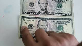 Como identificar billetes falsos de 5 dolares facil y rapido.