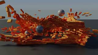 Blender Rigid Body Physics - smashing a brick wall with 4 balls