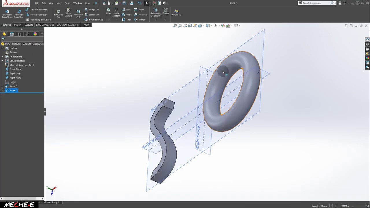 #10 Solidworks Tutorial For Beginners ( Swept Boss/Base ) - YouTube