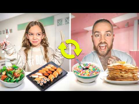 DAUGHTER & DAD SWAP DIETS for 24HRS!! 🍎