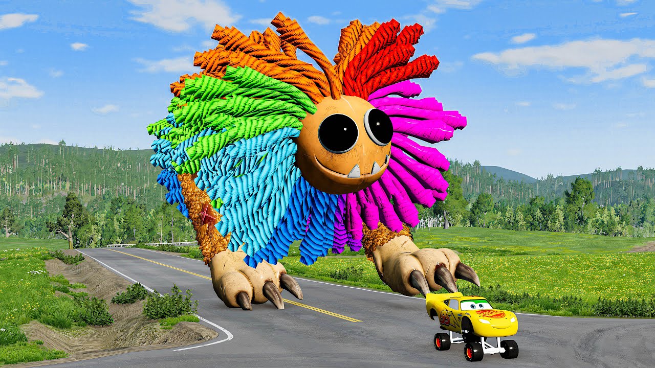 Epic escape from Lightning McQueen MrCrocodile , Yarnaby Poppy , Crocodildo BeamNG.Drive