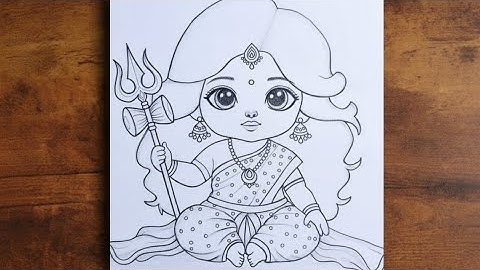 Maa Durga Cute Drawing l Durga Maa Drawing with trishul l chitra 