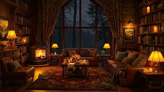 Cozy Hut Ambience 🔥 Soft Jazz, Crackling Fireplace & Rain Sounds for Deep Sleep