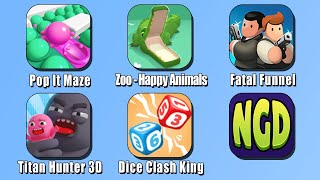 Pop It Maze, Zoo - Happy Animals, Fatal Funnel, Titan Hunter 3D, Dice Clash King | New Games Daily screenshot 5