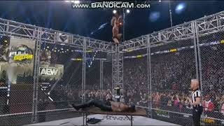 Jack Perry elbow drop from top off cage onto Luchasaurus through table