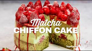 Double Berry Matcha Chiffon Cake | Supergolden Bakes