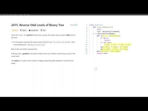 [December 20, 2024, LeetCode daily] 2415. Reverse Odd Levels of Binary Tree - Python solution